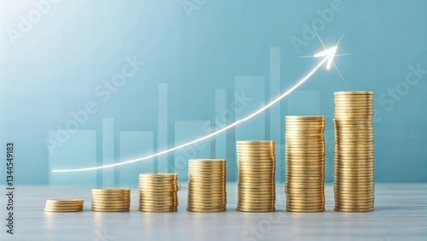 Obraz Golden Coins Increasing in Value on a Soft Focus Background  