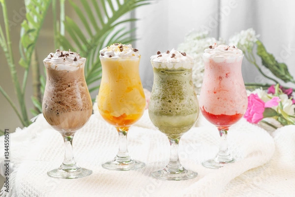 Fototapeta Fruit sundae on a simple background