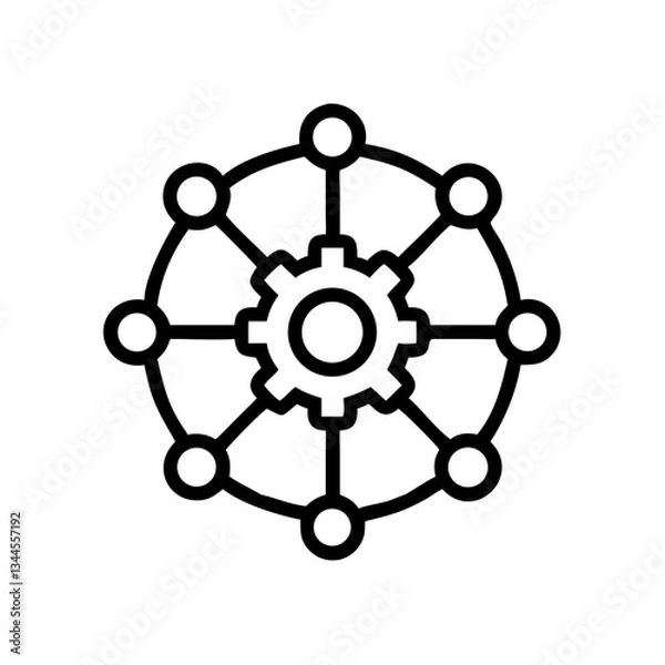 Fototapeta Deep learning icon depicting a gear with connected nodes on a minimalistic background
