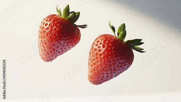 Fototapeta A few floating strawberries, with a white background