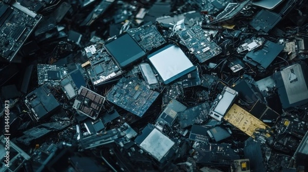 Fototapeta Electronic Waste Pile: Circuit Boards Highlighting Technology Disposal Challenges