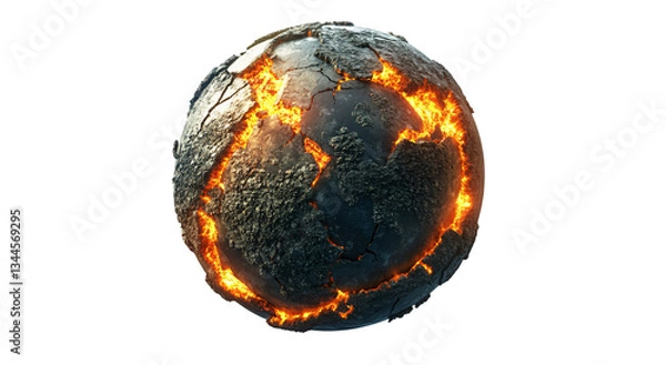 Obraz Cracked Molten Planet with Glowing Lava Fissures