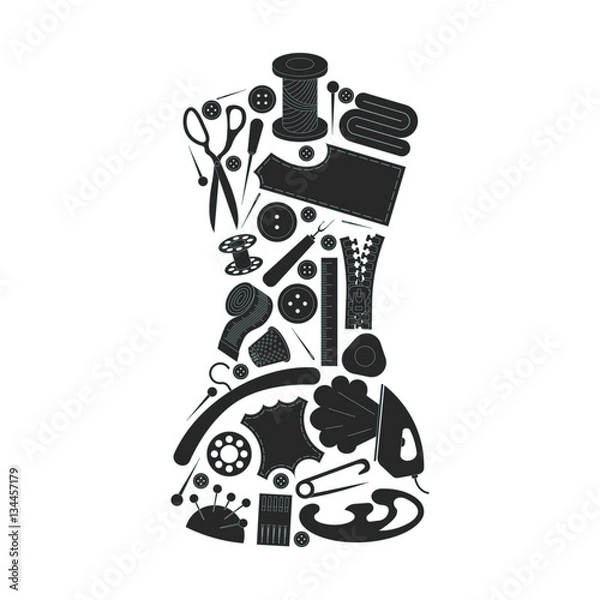 Obraz .Dark sewing icons set