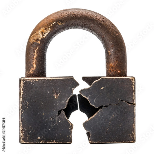 Obraz Broken Rusty Padlock - Security Breach and Vulnerability