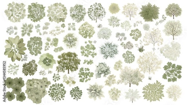 Obraz Trees top view for garden plan in white background