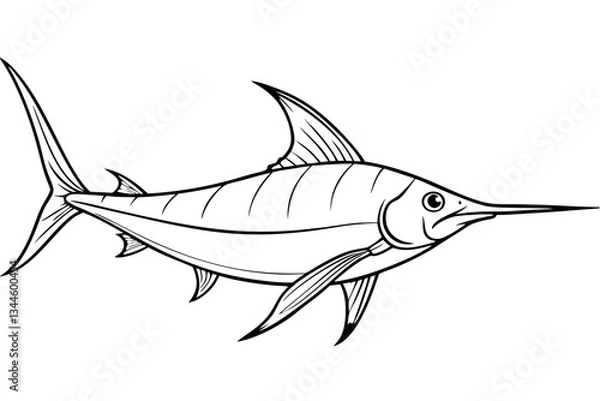 Fototapeta swordfish line art silhouette vector illustration