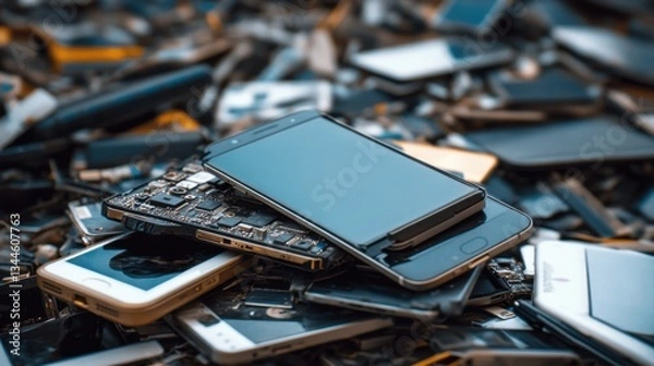 Fototapeta Heap of Old Mobile Phones Symbolizing Electronic Waste and Recycling Challenges