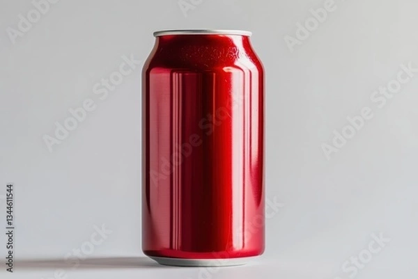 Fototapeta A single shiny red aluminum beverage can stands against the background