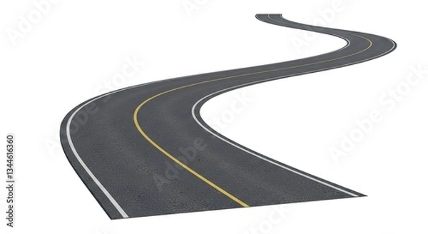 Fototapeta Winding Road with Yellow and White Lines Isolated on White