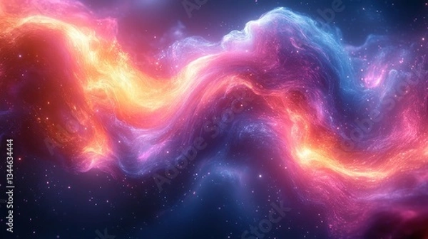 Fototapeta Abstract cosmic nebula with swirling vibrant colors and glowing particles.