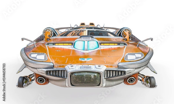 Fototapeta super sport space ship landed in white background on front view