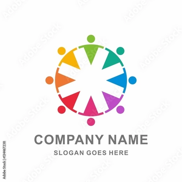 Fototapeta Colorful Circular Team Group Community People Holding Hands Business Company Stock Vector Logo Design Template 