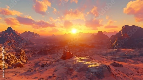 Fototapeta Fearless explorer navigating a rugged mountain path amid snowy peaks