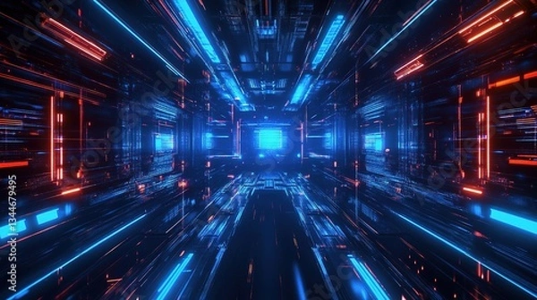 Fototapeta Abstract Technology Background with Blue and Red Light Effects