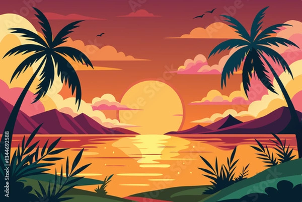 Fototapeta tropical beach with palm trees