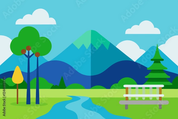 Fototapeta landscape with trees and mountains