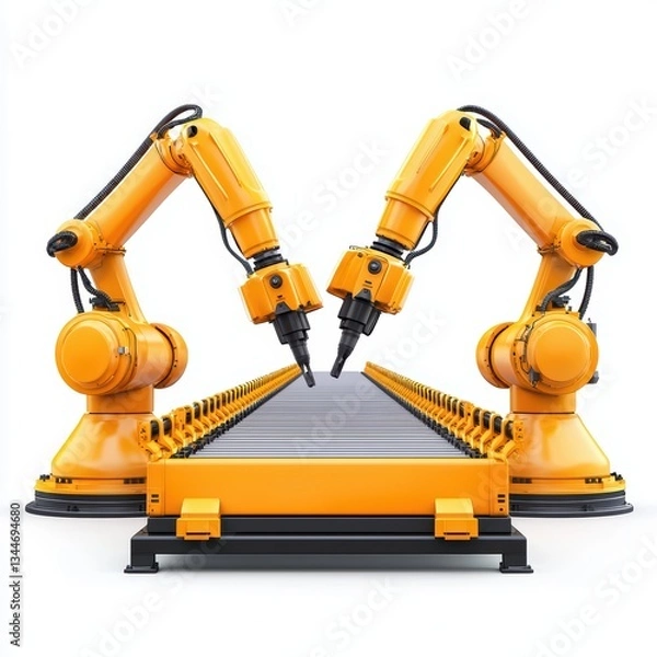 Fototapeta Advanced Industrial Robotics in High-Tech Factory Environment with Automated Machinery
