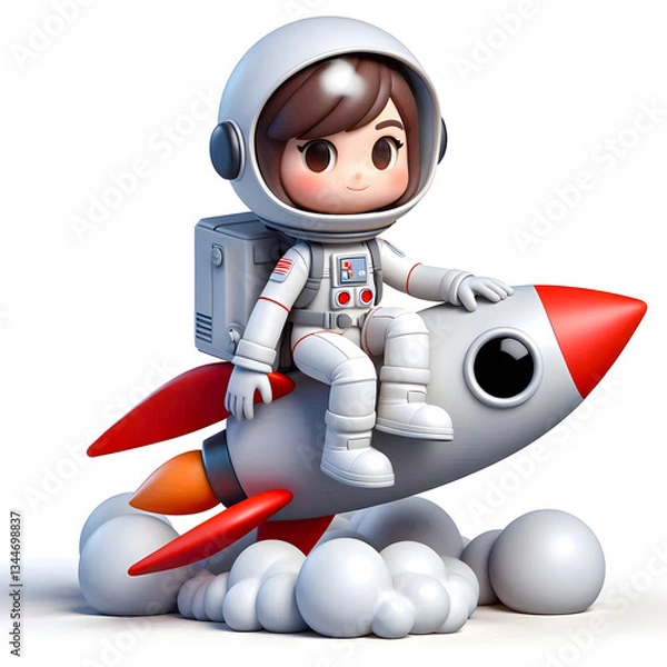 Fototapeta Cute Astronaut Riding a Rocket, Futuristic Space Adventure Concept