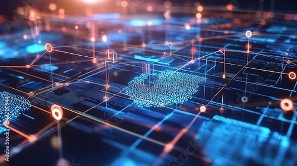 Fototapeta 3D Digital Planet with Connections and Data Visualization