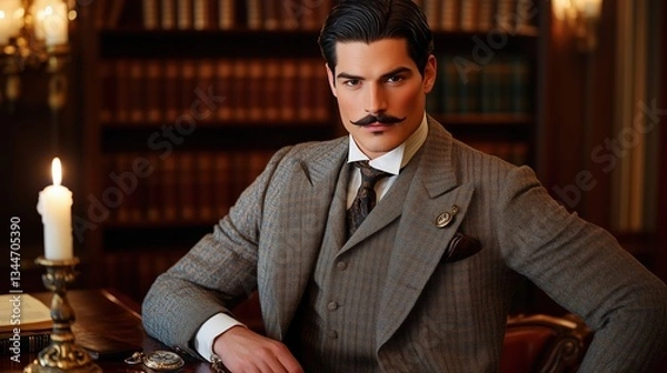 Obraz Sophisticated Man In Elegant Library With Candlelight.