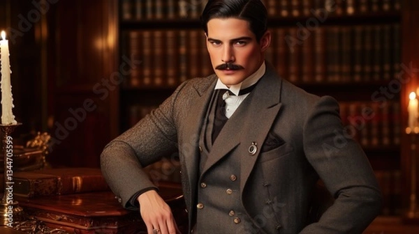 Obraz Sophisticated Gentleman In An Opulent Library Scene