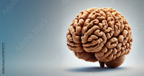Fototapeta 3D-rendered brain shaped like a walnut, symbolizing intelligence, creativity, and neuroscience.