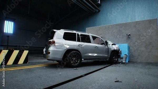 Obraz Generic 3d car crash test. Car destruction.3d rendering.
