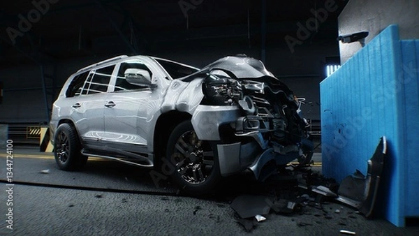 Fototapeta Generic 3d car crash test. Car destruction.3d rendering.