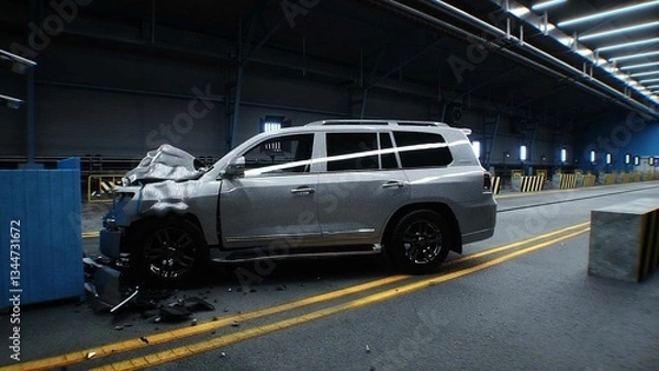 Fototapeta Generic 3d car crash test. Car destruction.3d rendering.