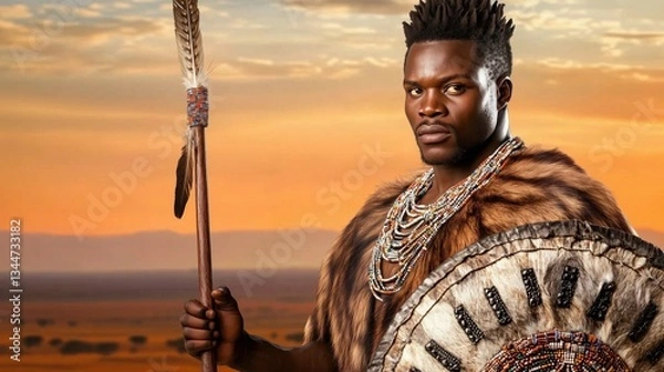 Obraz Decorative Armor-Clad Warrior In Fiery Sunset.