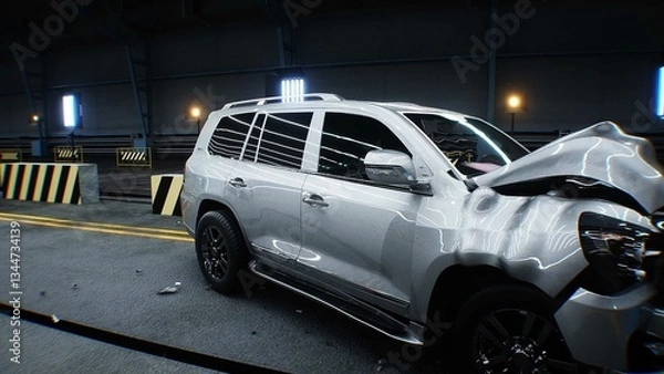 Fototapeta Generic 3d car crash test. Car destruction.3d rendering.