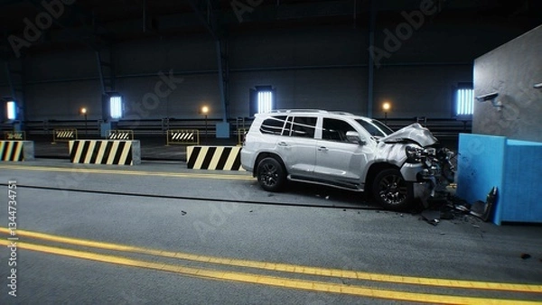 Fototapeta Generic 3d car crash test. Car destruction.3d rendering.