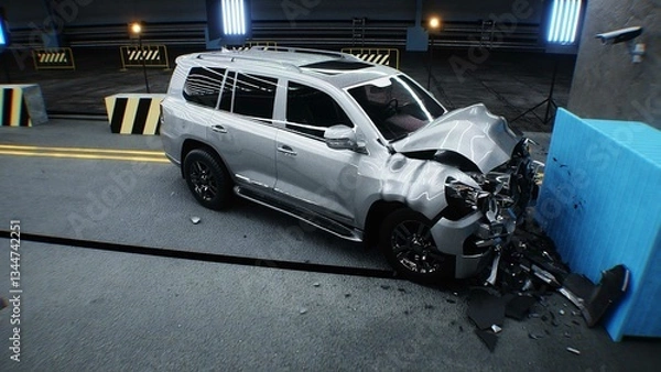 Fototapeta Generic 3d car crash test. Car destruction.3d rendering.