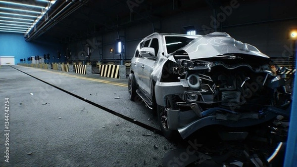 Fototapeta Generic 3d car crash test. Car destruction.3d rendering.
