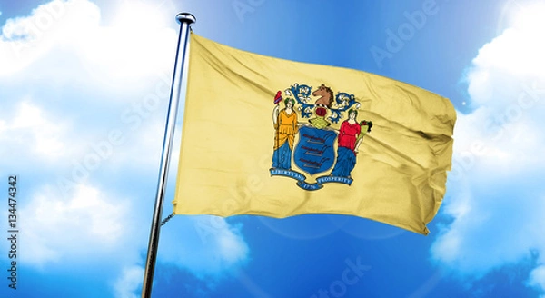 Fototapeta new jersey flag, 3D rendering, on a cloud background