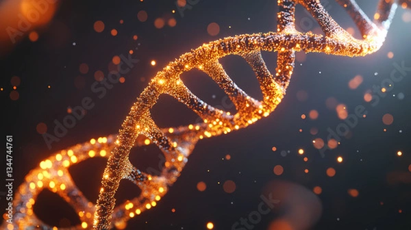 Fototapeta Glowing DNA Molecule with Orange and Yellow Particles
