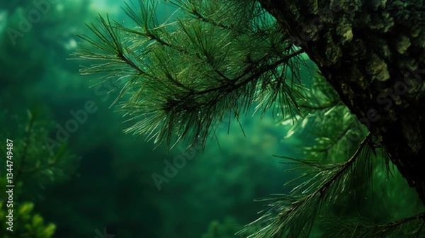 Fototapeta  Rough French Maritime Pine Tree Bark in Batumi Botanical Garden, Showcasing Natural Texture and Detail, with Soft Lighting and Lush Greenery, Subtly Alluding to Pycnogenol Extraction