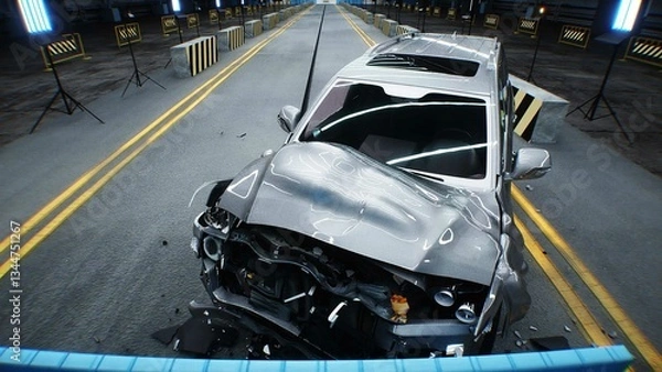 Fototapeta Generic 3d car crash test. Car destruction.3d rendering.