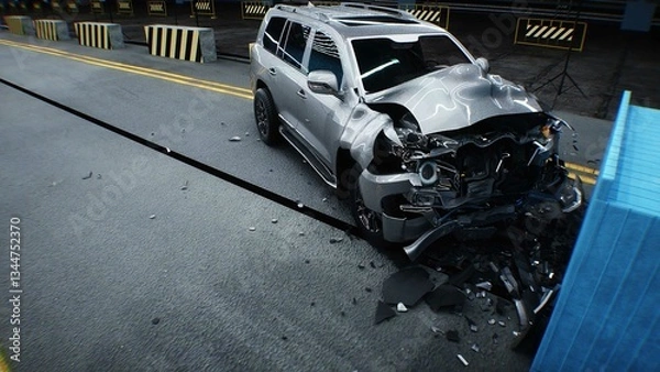 Fototapeta Generic 3d car crash test. Car destruction.3d rendering.