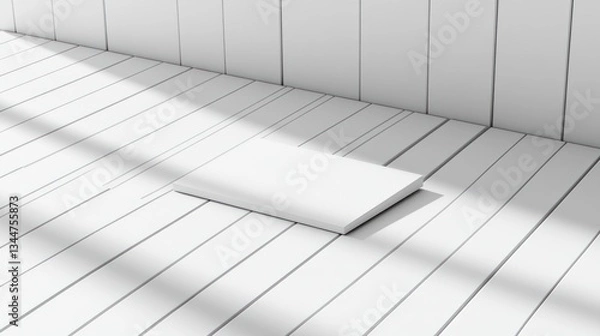 Fototapeta White book mockup, sunlight, wooden floor, minimalist background, design template