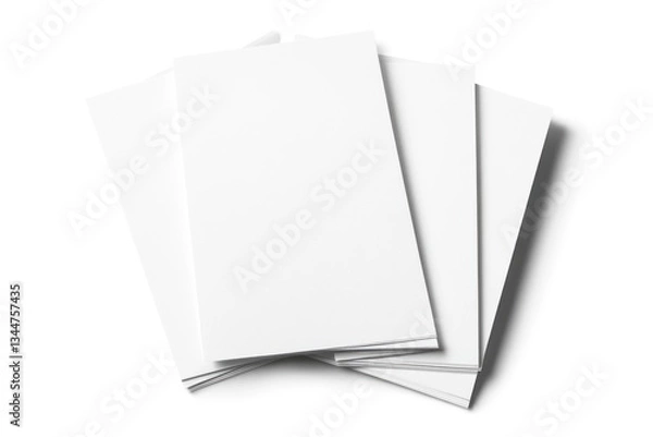 Fototapeta White brochures stacked, studio shot, blank, mockup, printing