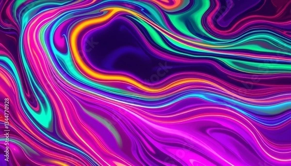 Fototapeta Neon Fluid Abstract with Vibrant Swirls