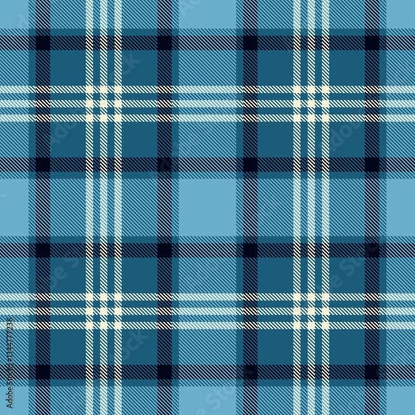 Obraz Teal and navy blue tartan seamless pattern with white and black stripes