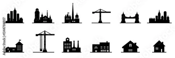 Fototapeta  Silhouette Icon Set for Data Analysis, Web Development, Finance, Customer Satisfaction, Document and so on