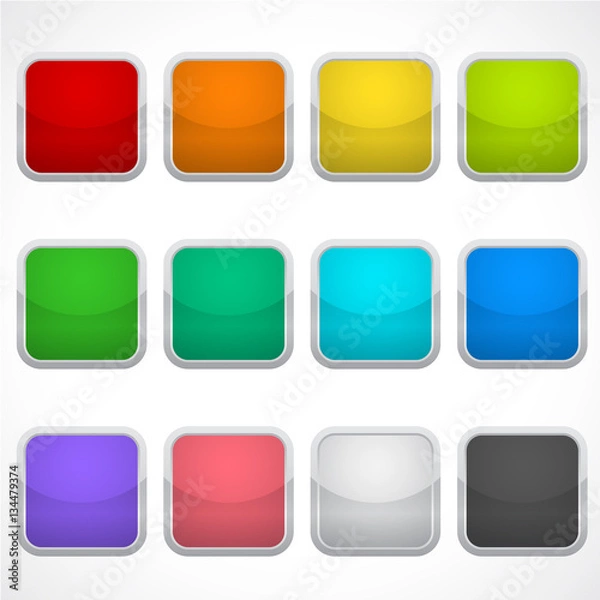 Fototapeta Set of blank square icons in different colors. Stickers, buttons.