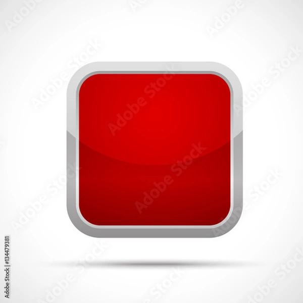 Fototapeta Red square button icon isolated on a white background. Square sticker with white border.