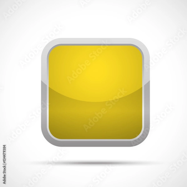 Obraz Yellow square button icon isolated on a white background. Square sticker with white border.