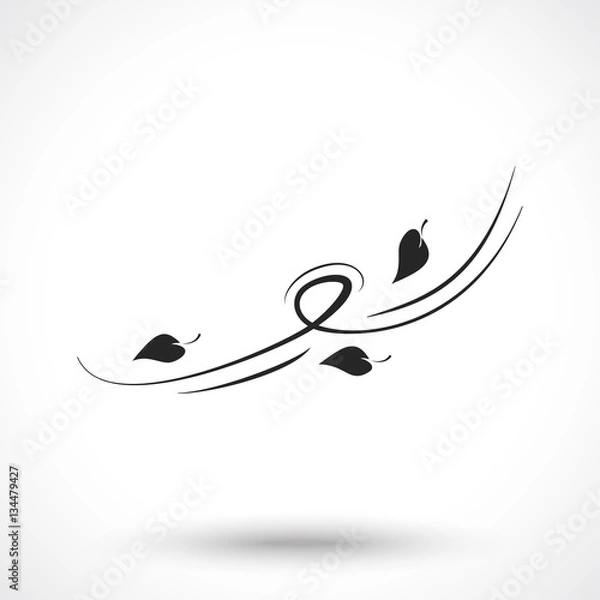 Obraz Ikona wiatr z liści na białym tle. Symbol wiatru. Styl linii.