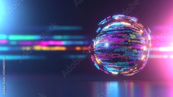Fototapeta Dynamic digital sphere with vibrant light trails showcasing data visualization in 4k resolution
