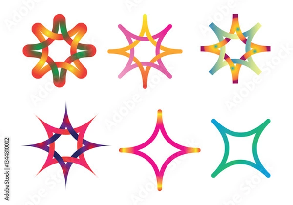 Fototapeta Set of multicolored sunburst shapes. Sunburst sticker badge, starburst sticker set collection.